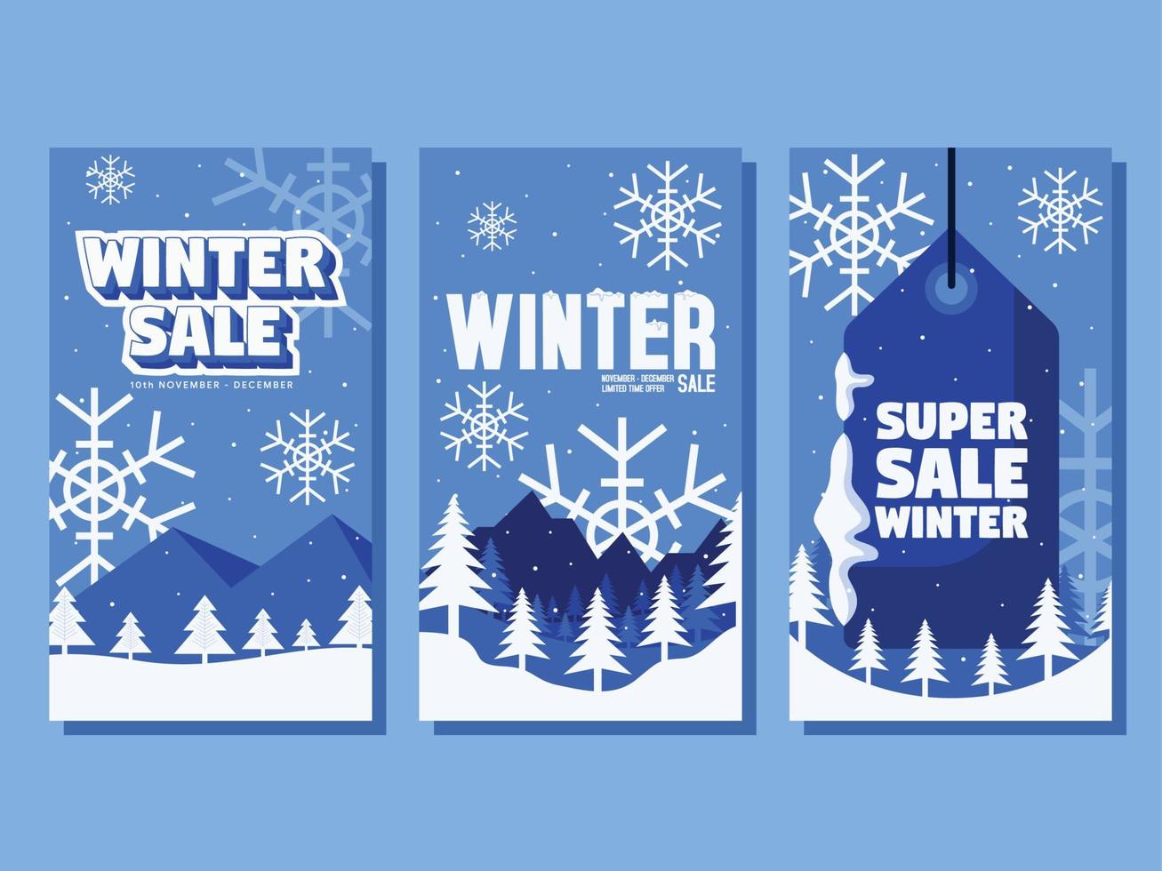 banner vertical de venta de invierno de diseño plano y plantilla de historias de instagram vector