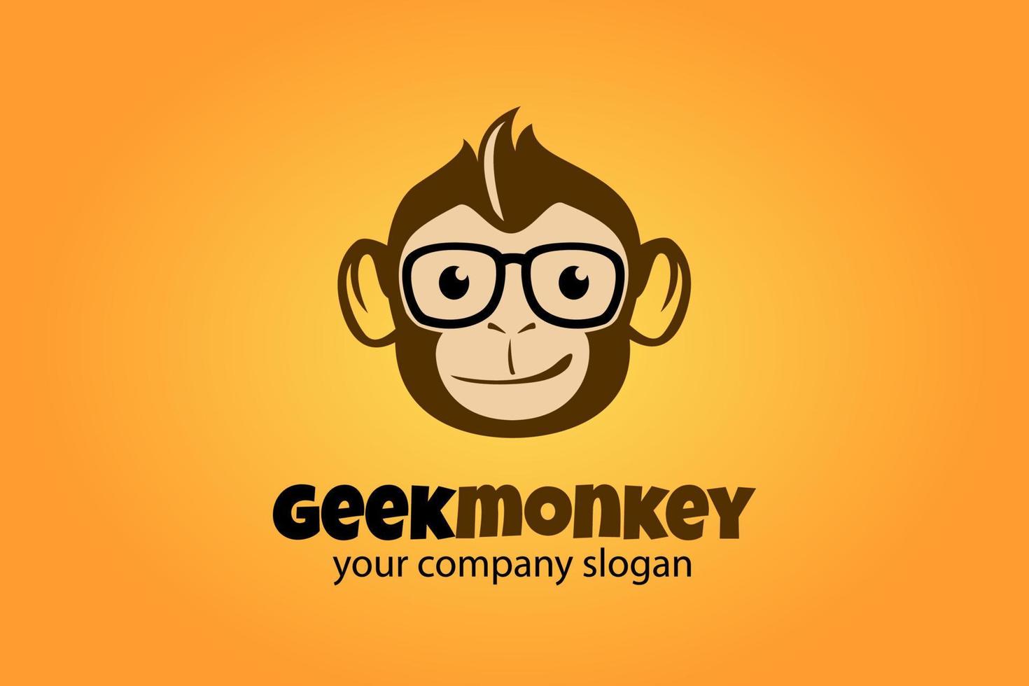 Geek Monkey Logo Cartoon Character. Geek monkey character illustration logo icon vector with orange background.