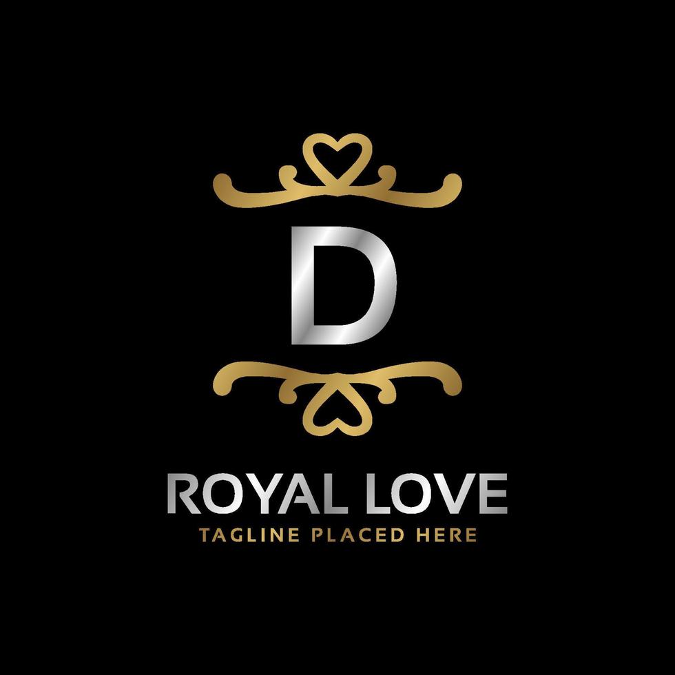 letter D royal heart shape luxury vintage logo design for fashion, hotel, wedding, restaurant, beauty care vector
