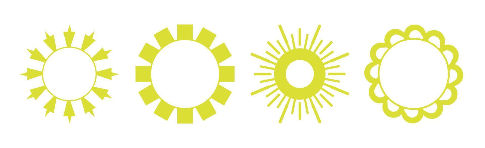 Collection of 4 pieces of abstract different yellow sun on white background - Vector