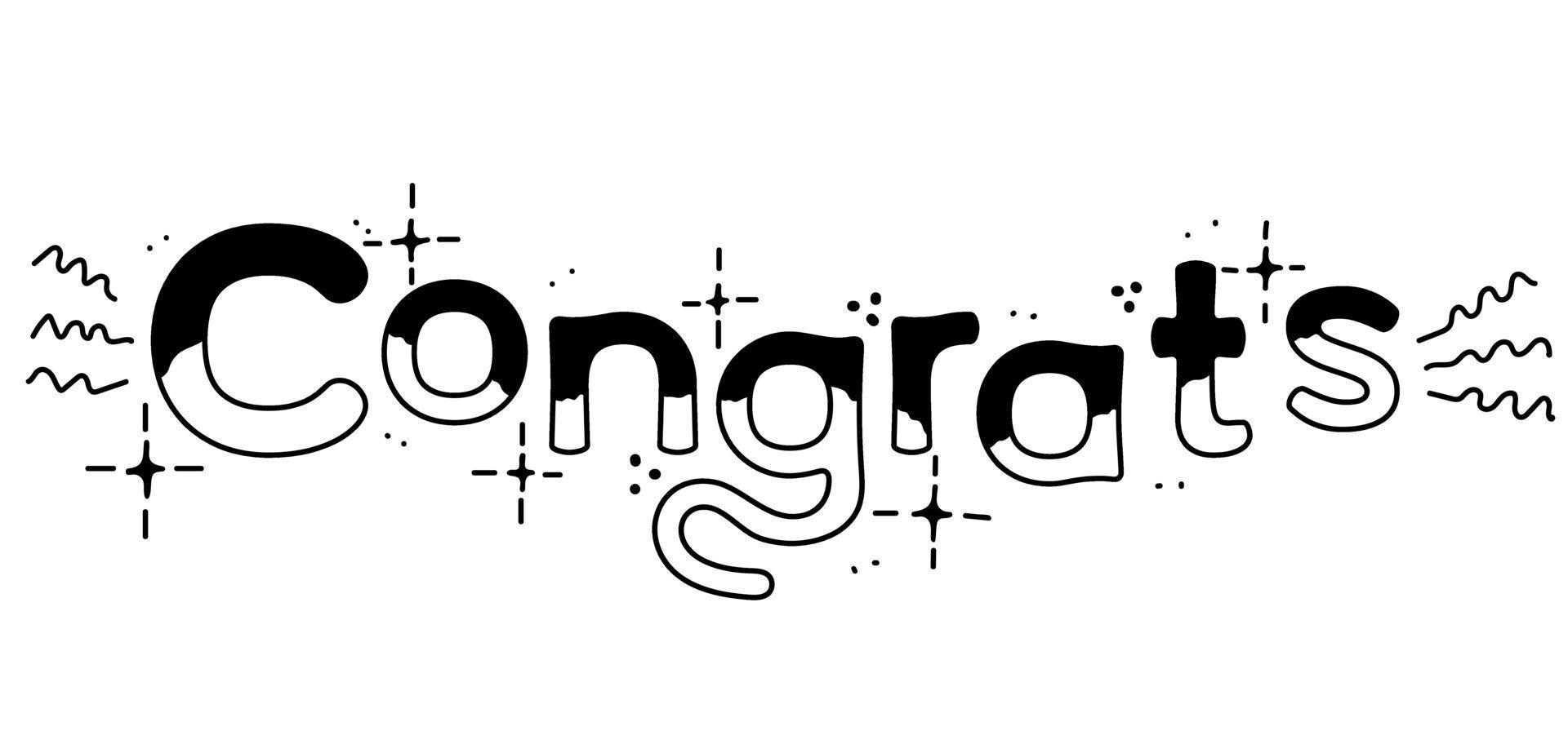 Text Congrats. Black-white Lettering with stars, lines, dots.  Vector illustration