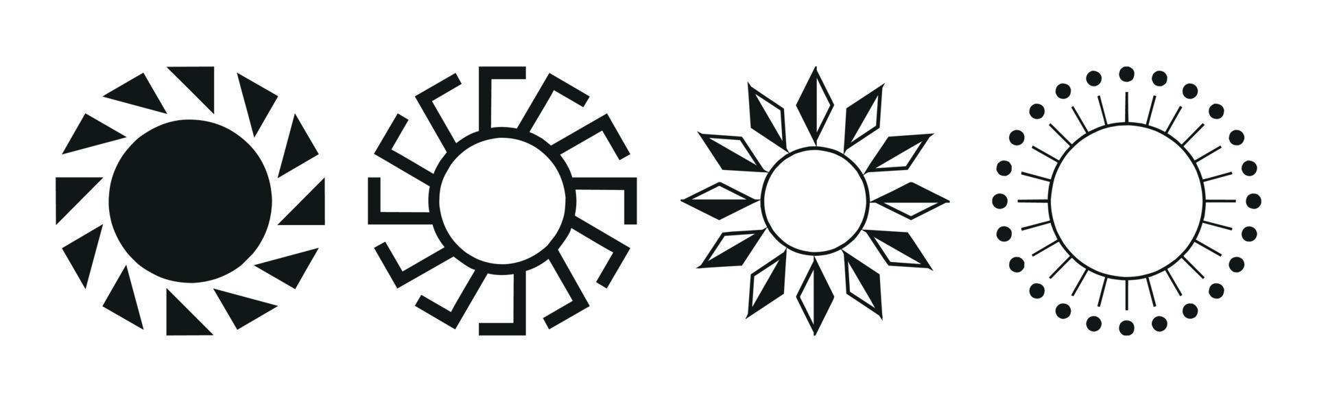 Collection of 4 different black sun abstraction pieces on white background - Vector