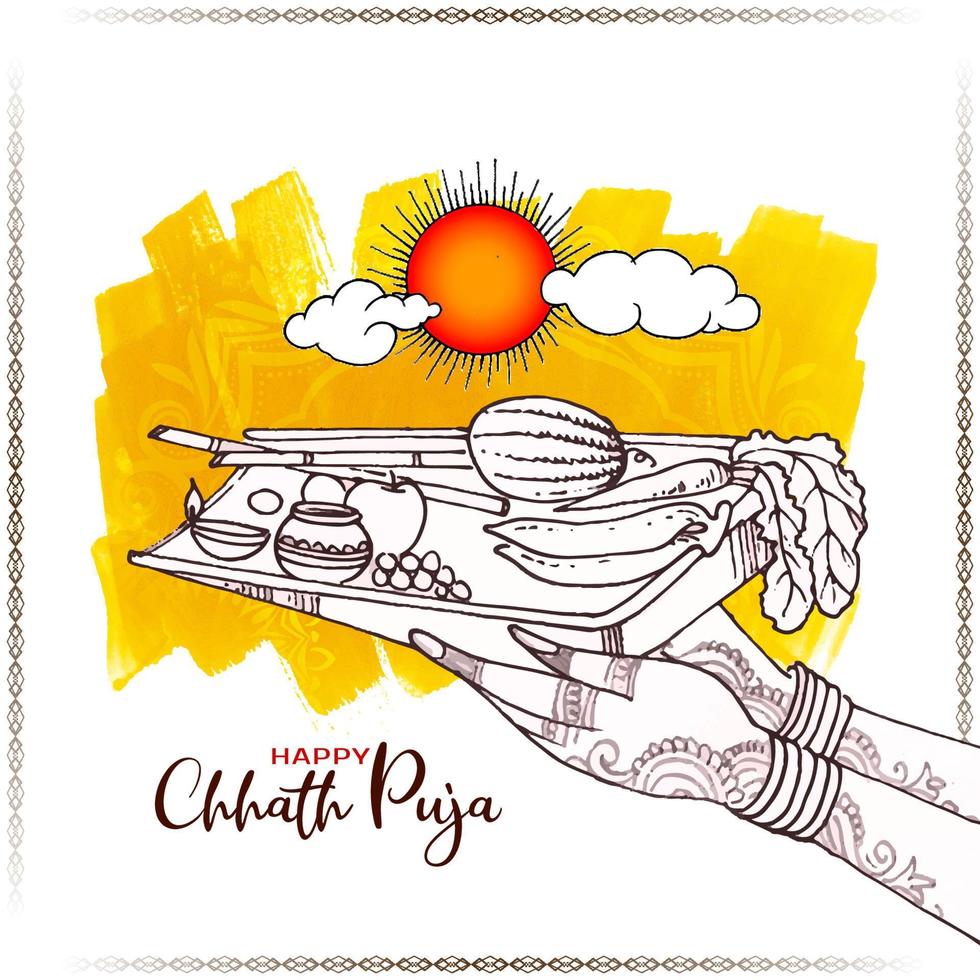 Beautiful Happy Chhath Puja traditional Indian festival greeting background vector