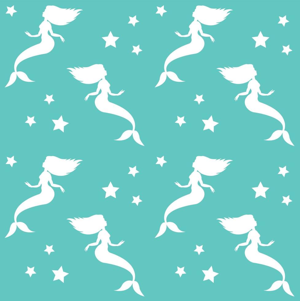 Vector seamless pattern of flat mermaid silhouette