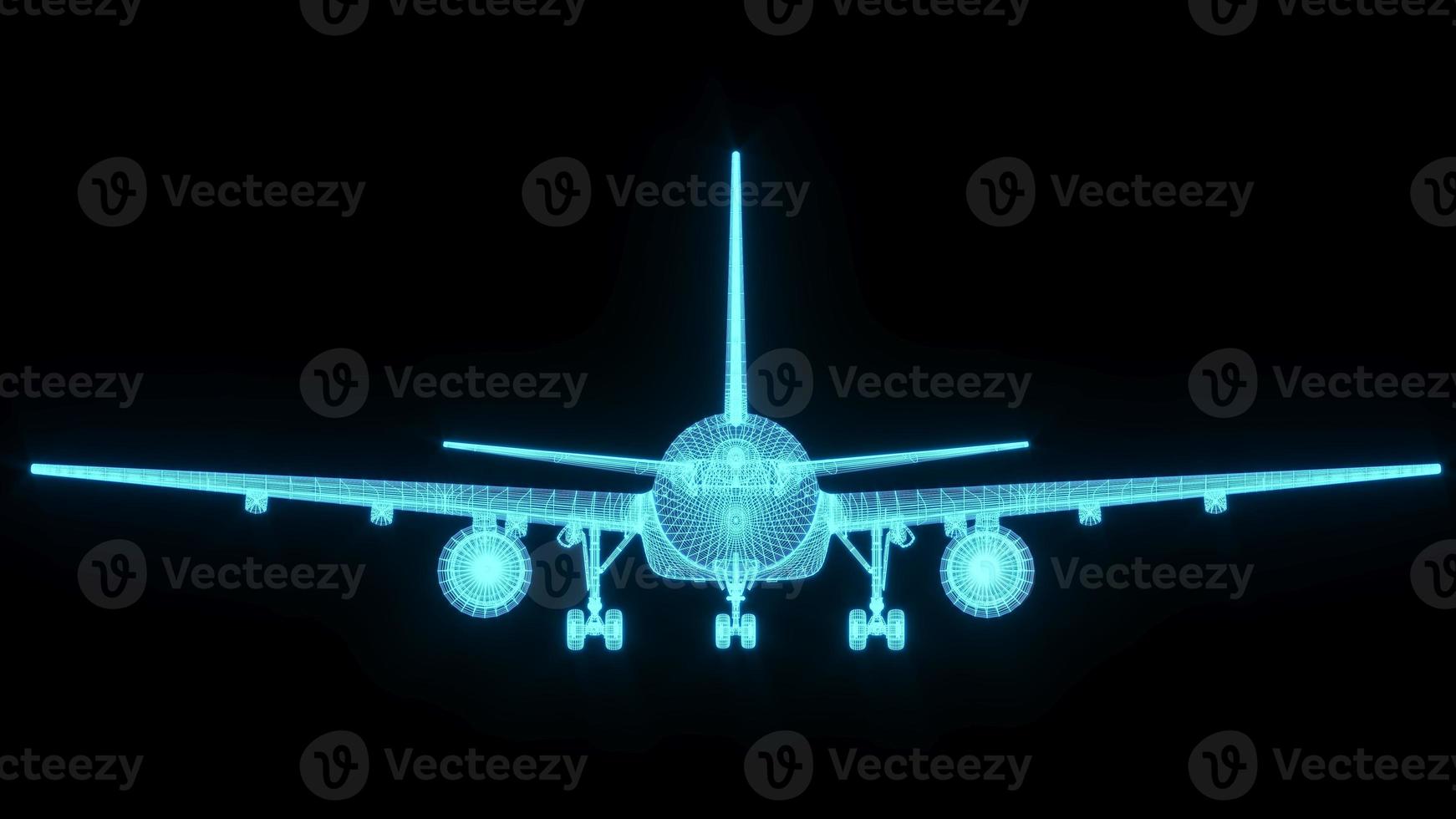3D rendering illustration aeroplane blueprint glowing neon hologram futuristic show technology security for premium product business finance photo