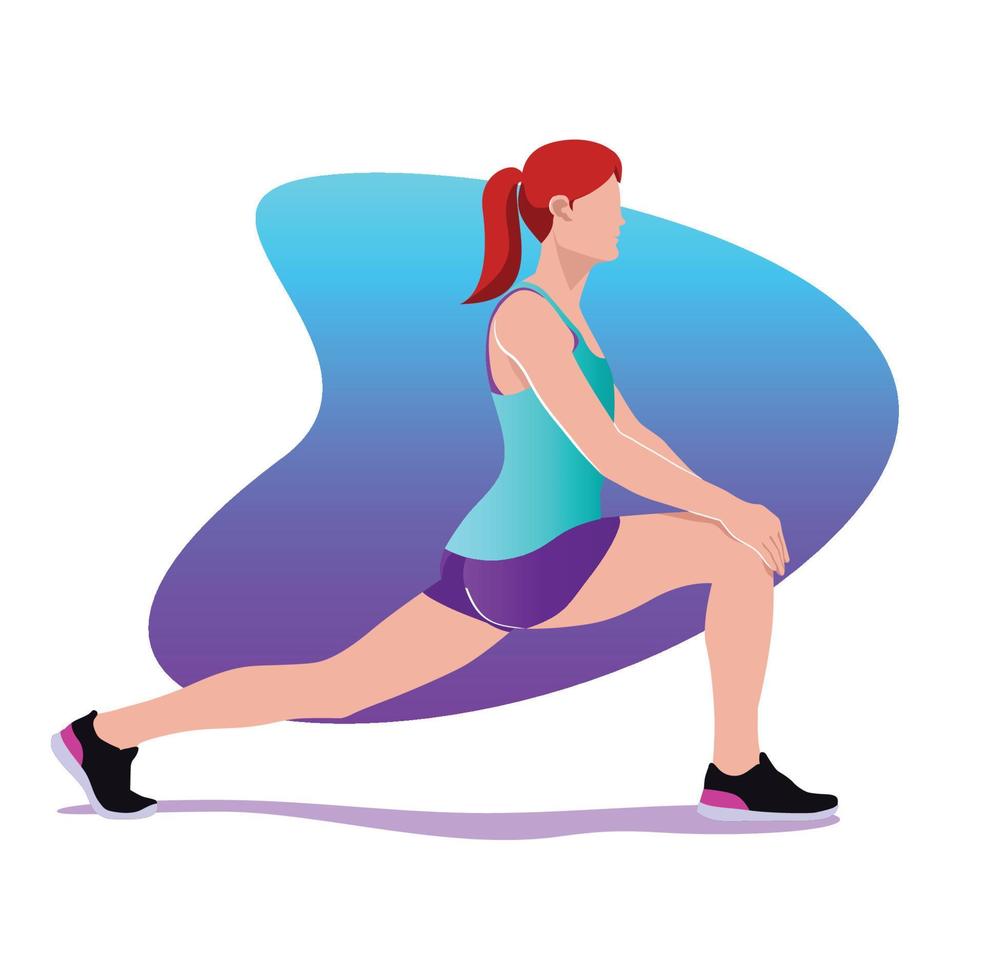 Sporty woman female running workout in flat vector illustration