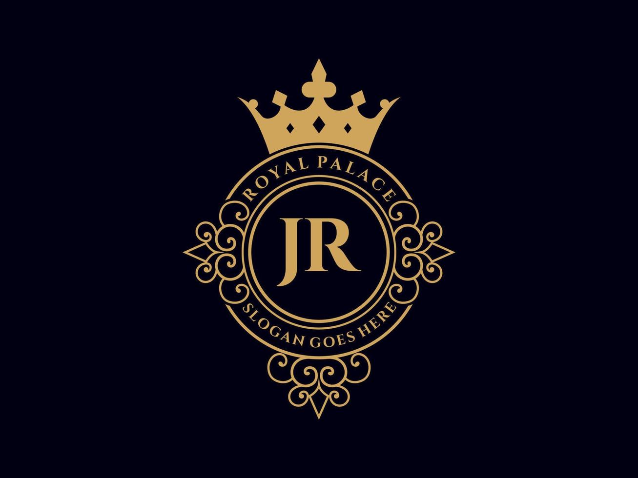 Letter JR Antique royal luxury victorian logo with ornamental frame. vector