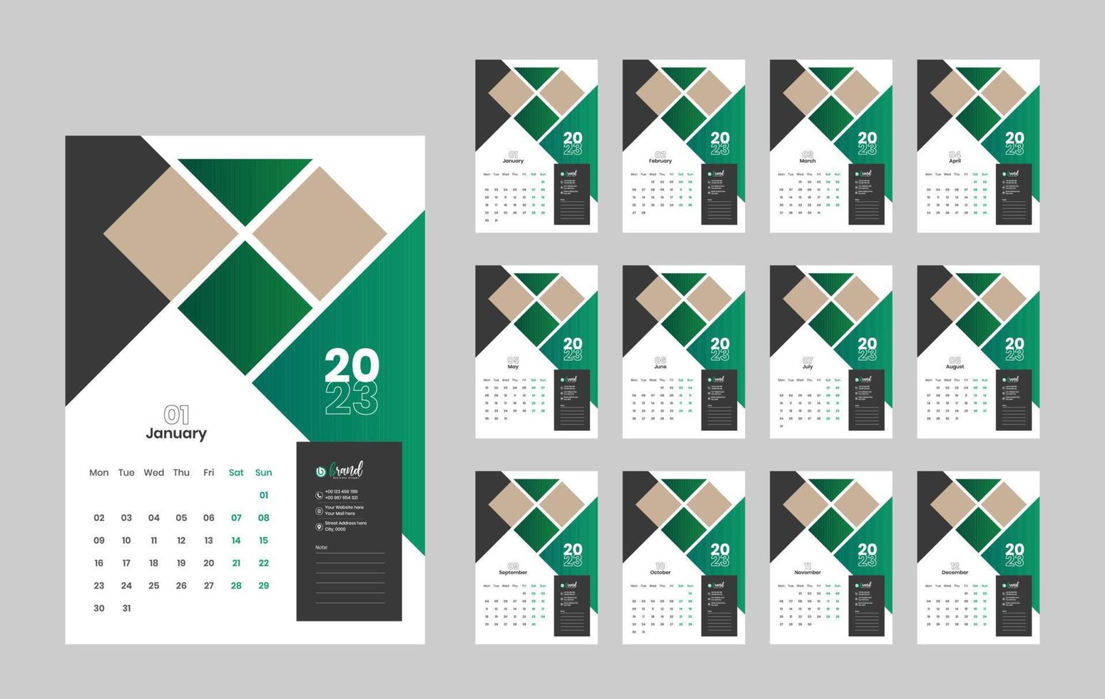 diseño de plantilla de calendario de pared 2023 vector