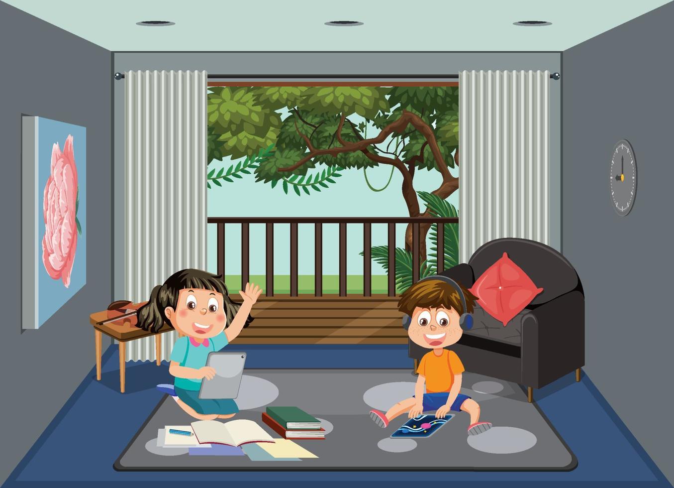 Kids learning online at home vector