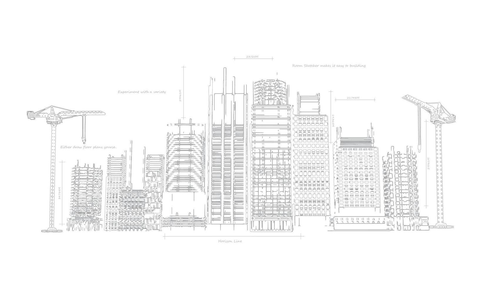 rascacielos en proceso de construcción en los planos. dibujo city.vector ilustración vector