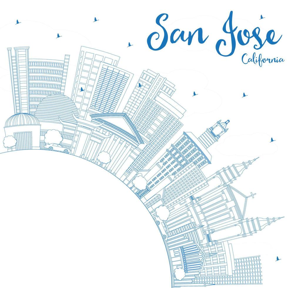 Outline San Jose California Skyline with Blue Buildings and Copy Space. vector