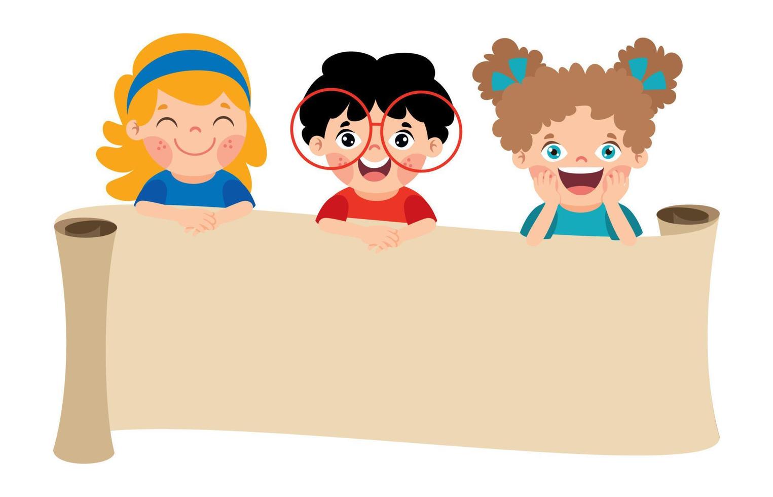 Cartoon Kids With Blank Banner vector