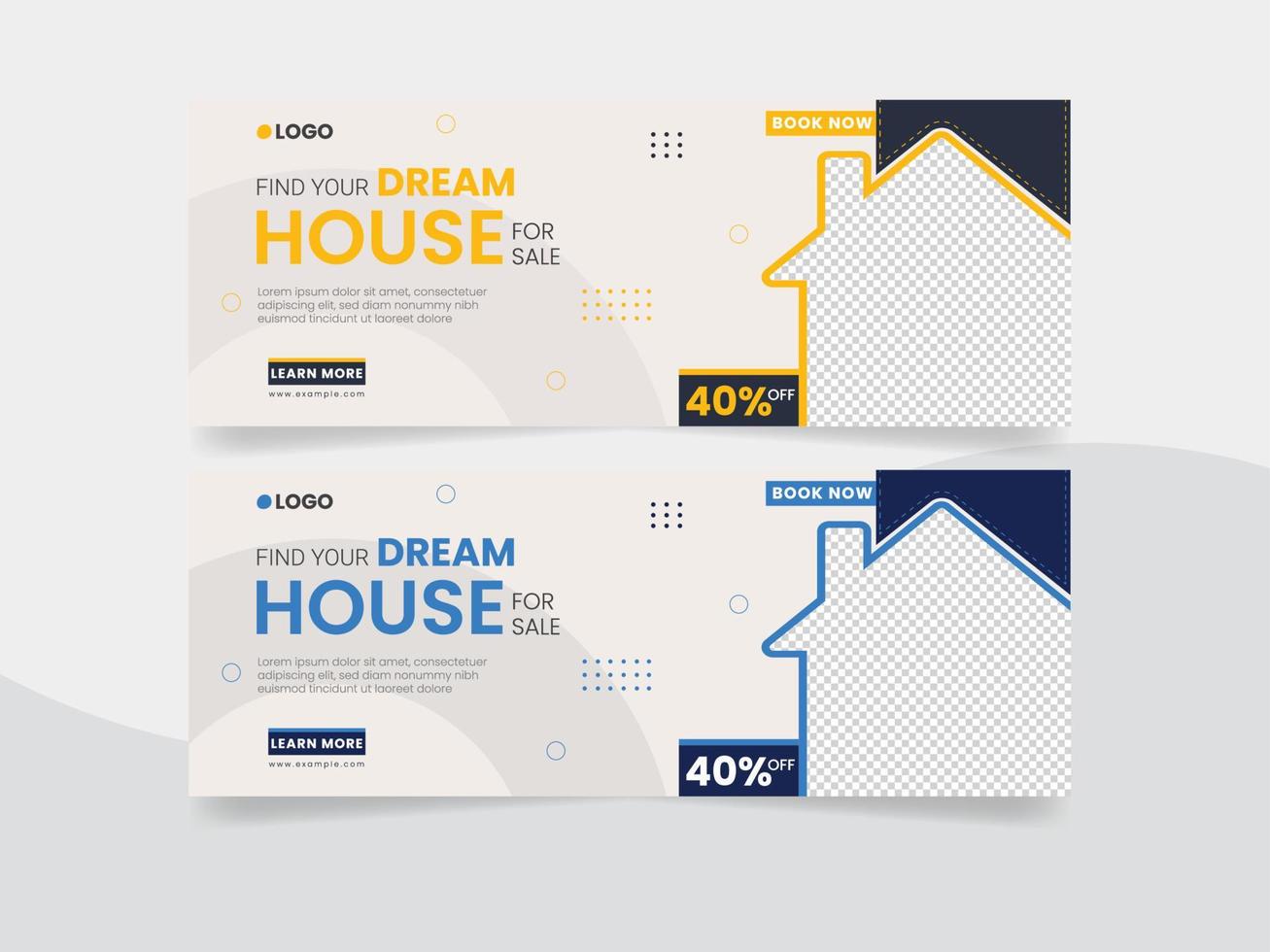 Real estate web banner and social media Facebook cover template vector