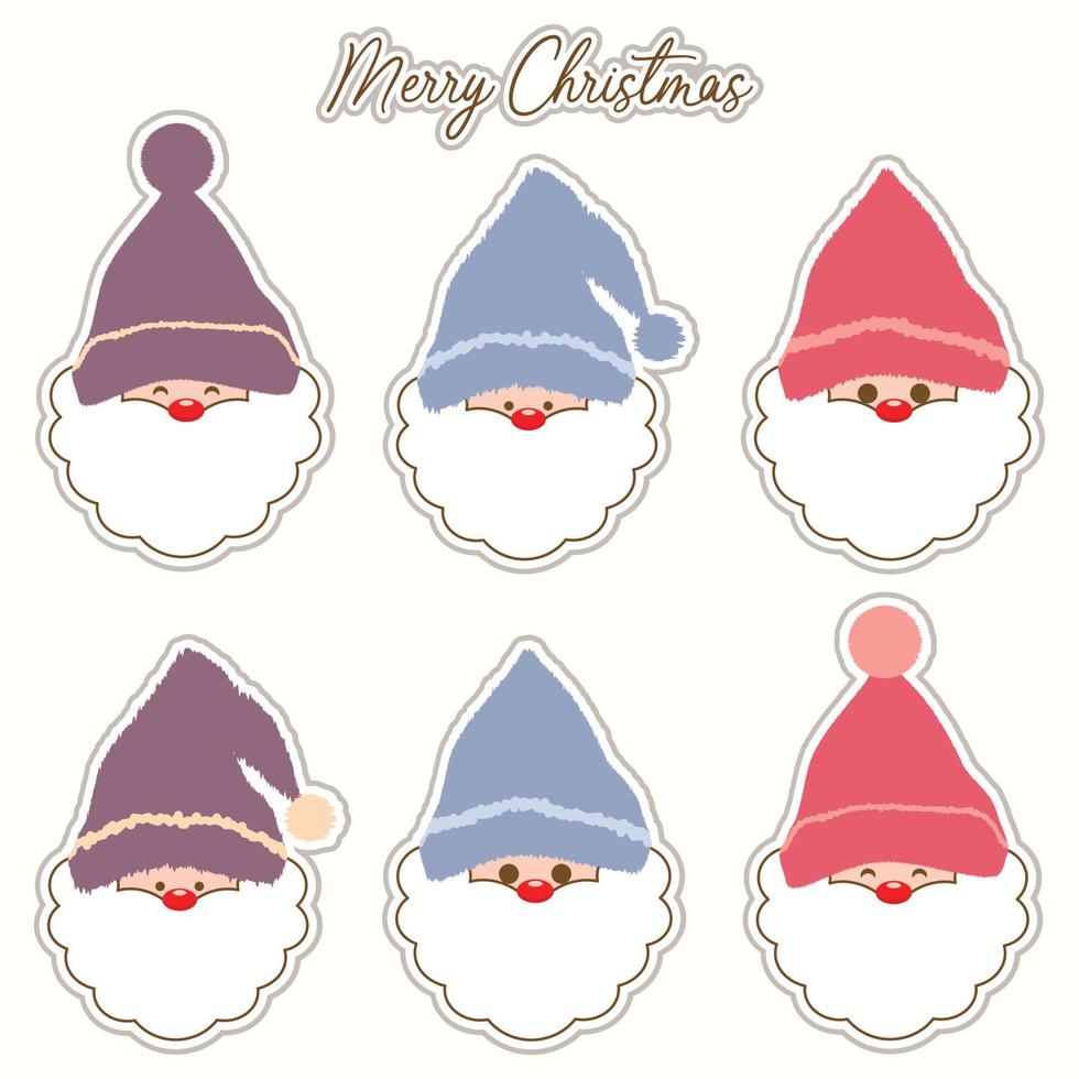 Set of Santa Clauses for Merry Christmas and Happy New Year Stickers. vector