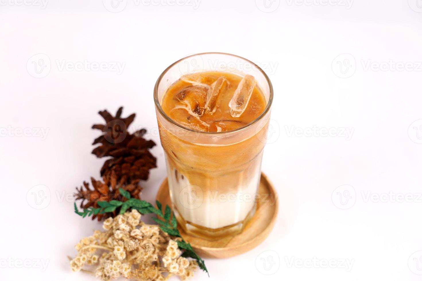 iced milk coffee. Cappucino ice delicious serving with white background on above photo