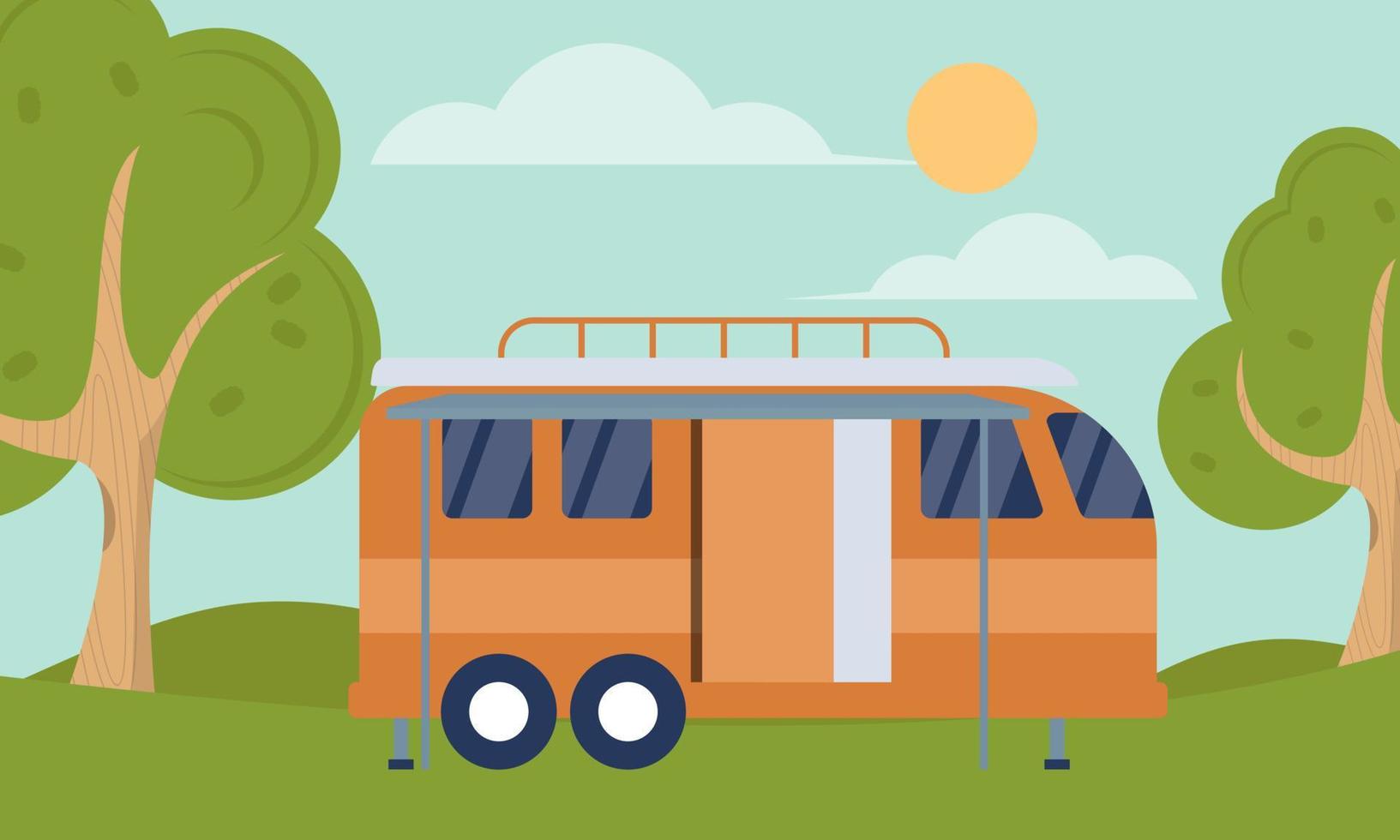 Campervan caravan logo design vector illustration