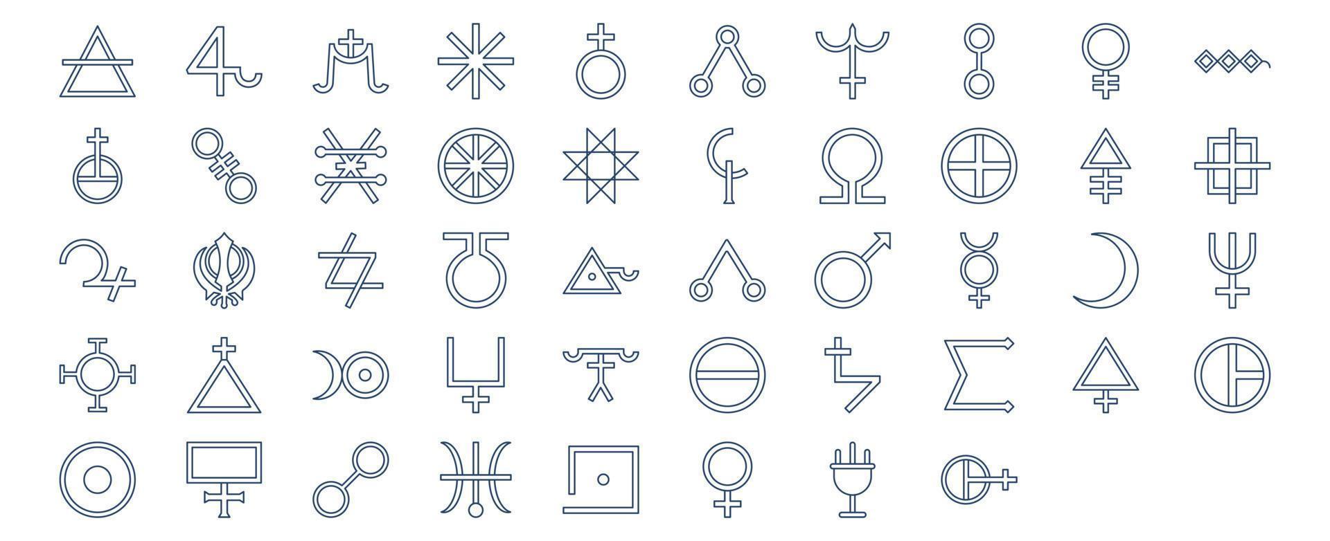 colección de íconos relacionados con símbolos de alquimia, incluidos íconos como aire, álcali, perspicacia y más. ilustraciones vectoriales, conjunto perfecto de píxeles vector