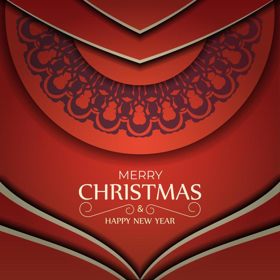 folleto festivo feliz navidad y feliz año nuevo color rojo con adorno burdeos vintage vector