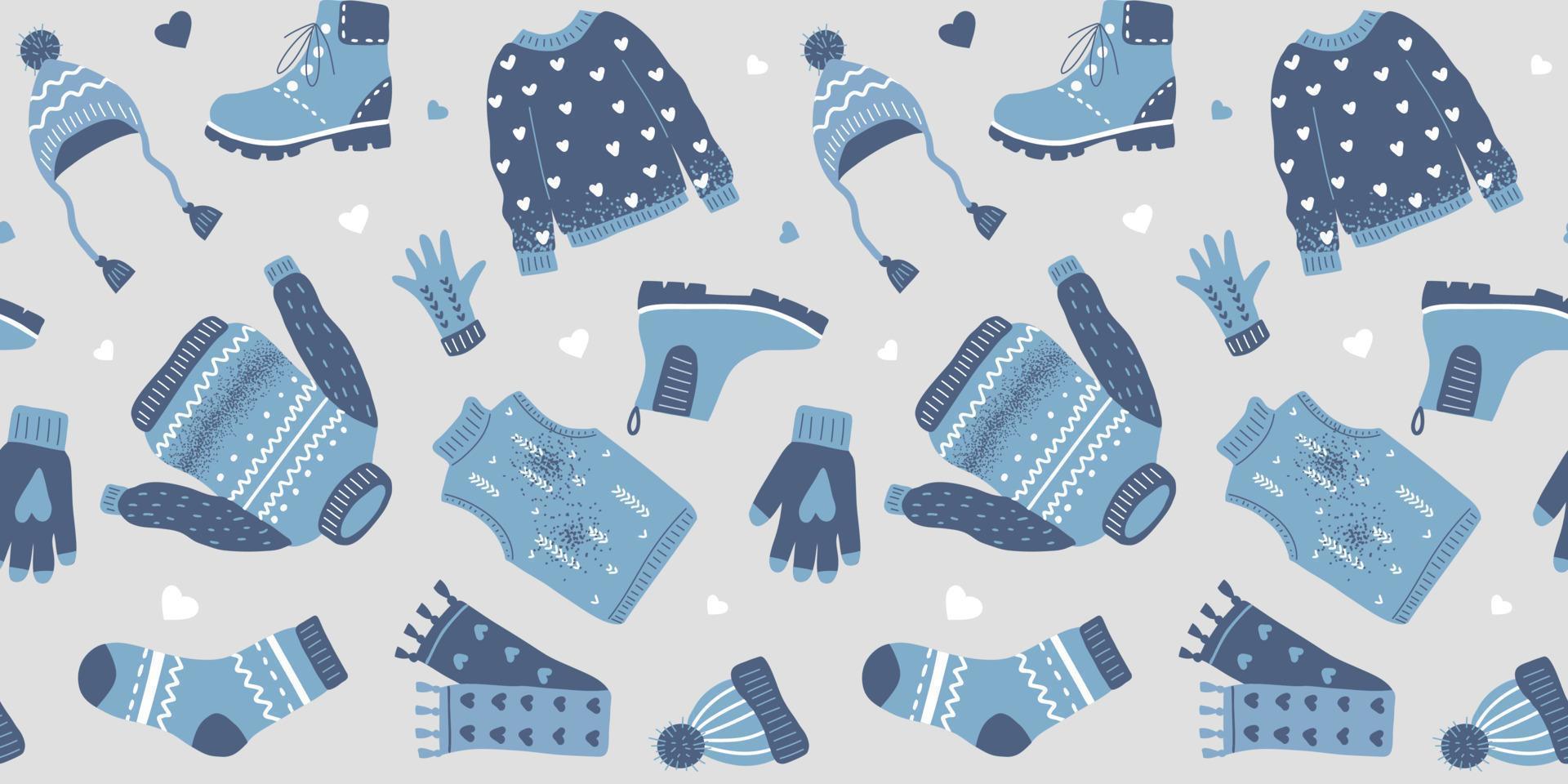 sin costura modelo con calentar invierno ropa. de punto suéter, sombrero, guantes, botas, bufanda y calcetines vector