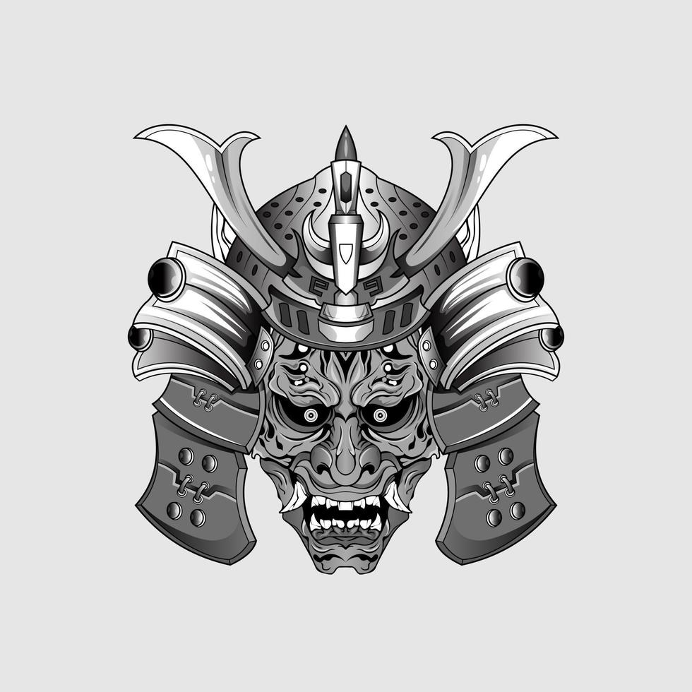 tatuajes negros samurai máscara oni diablo japonés tradicional guerrero casco ilustración. concepto militar e histórico para plantillas de símbolos y emblemas adecuados para tatuajes vector