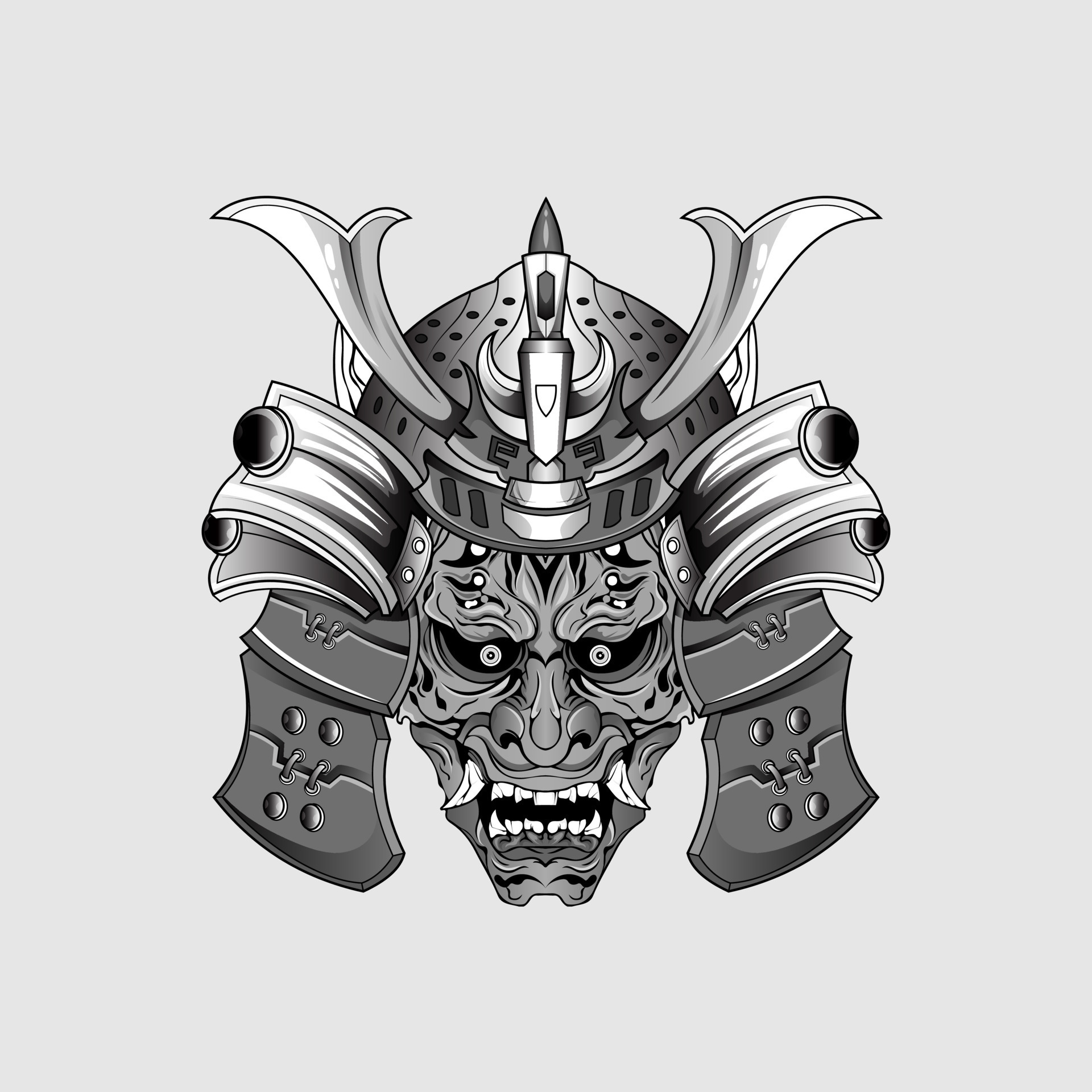 ANCIENT japan warrior mask japan warrior battle helmet sword Tattoo fighter  war mascot art design
