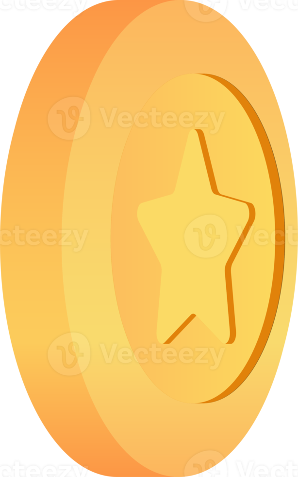 Gold 3d star coin illustration. png