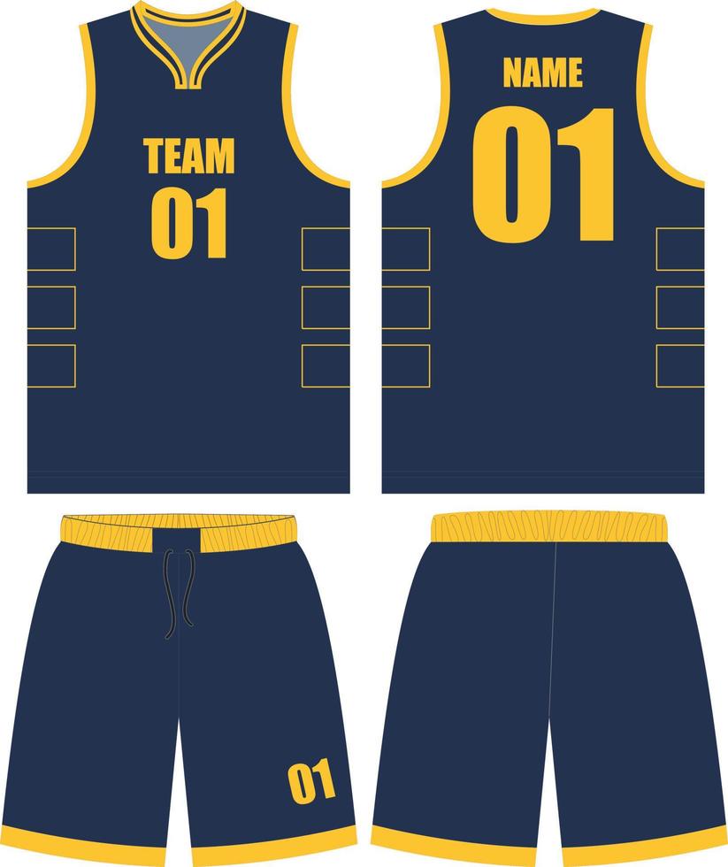 Diseño de uniformes de baloncesto. uniforme completo de baloncesto vista frontal y trasera, vector uniforme de baloncesto