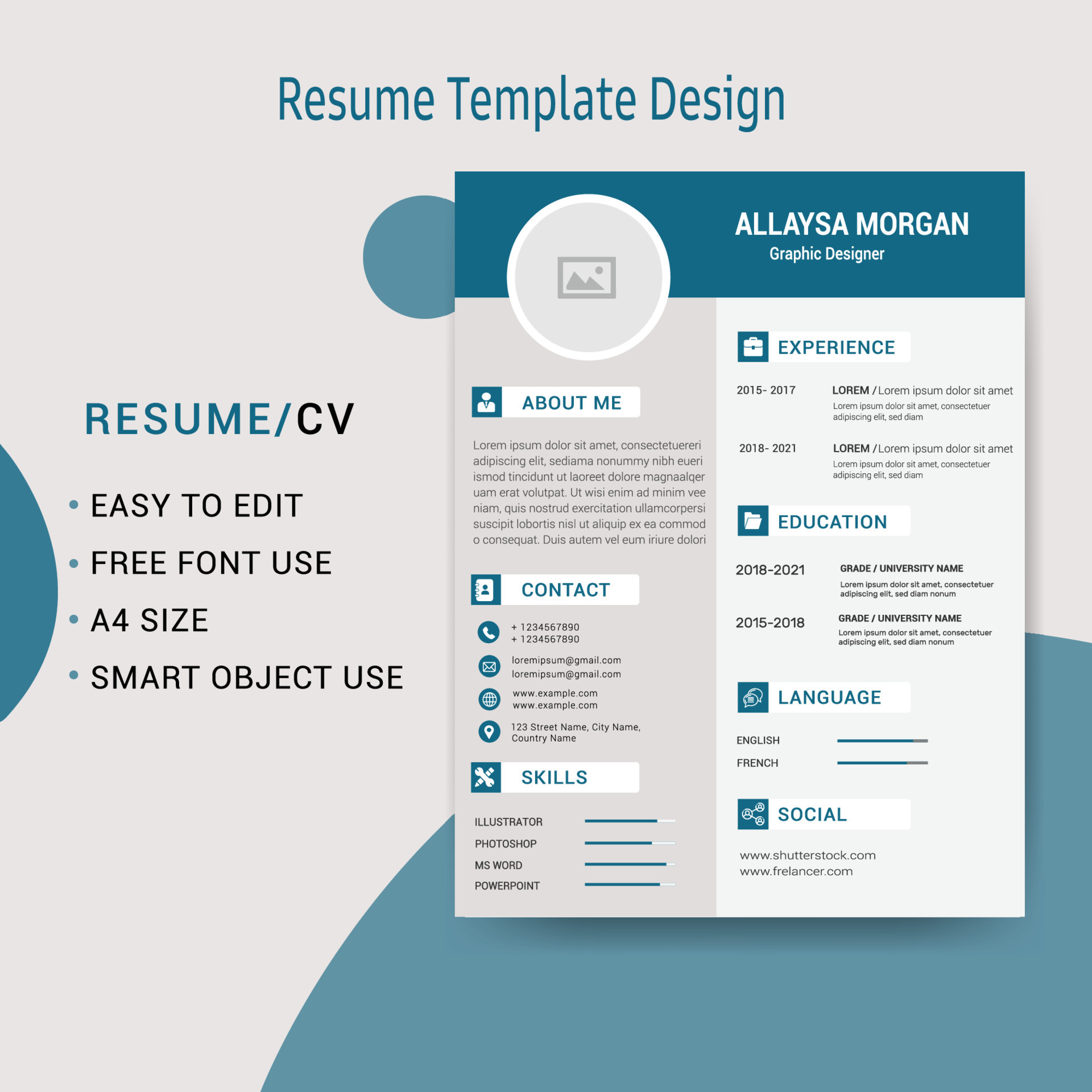 Resume Template Design 19639768 - Resume Template Design Free Vector