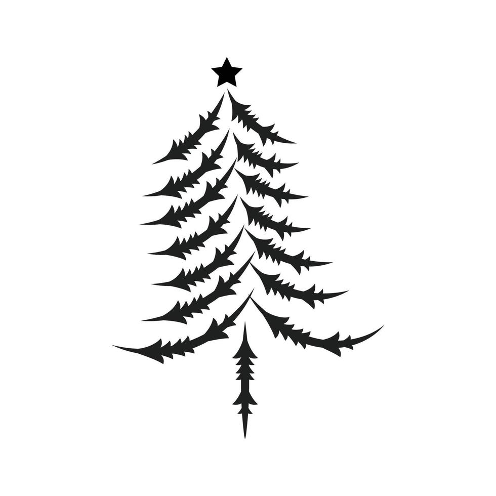 diseño del árbol de navidad. icono de vacaciones antiguas. esquema dibujado a mano ilustración de navidad. vector