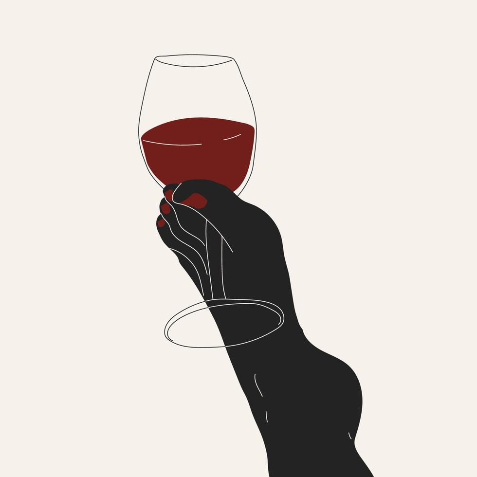 piernas femeninas sosteniendo una copa de vino. ilustración de tendencia de vector brillante