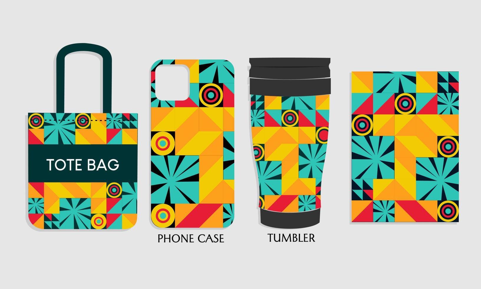 phone case mockup design, tote bag, tumbler with abstract bauhaus pattern. design for branding, product advertising, shopping vector