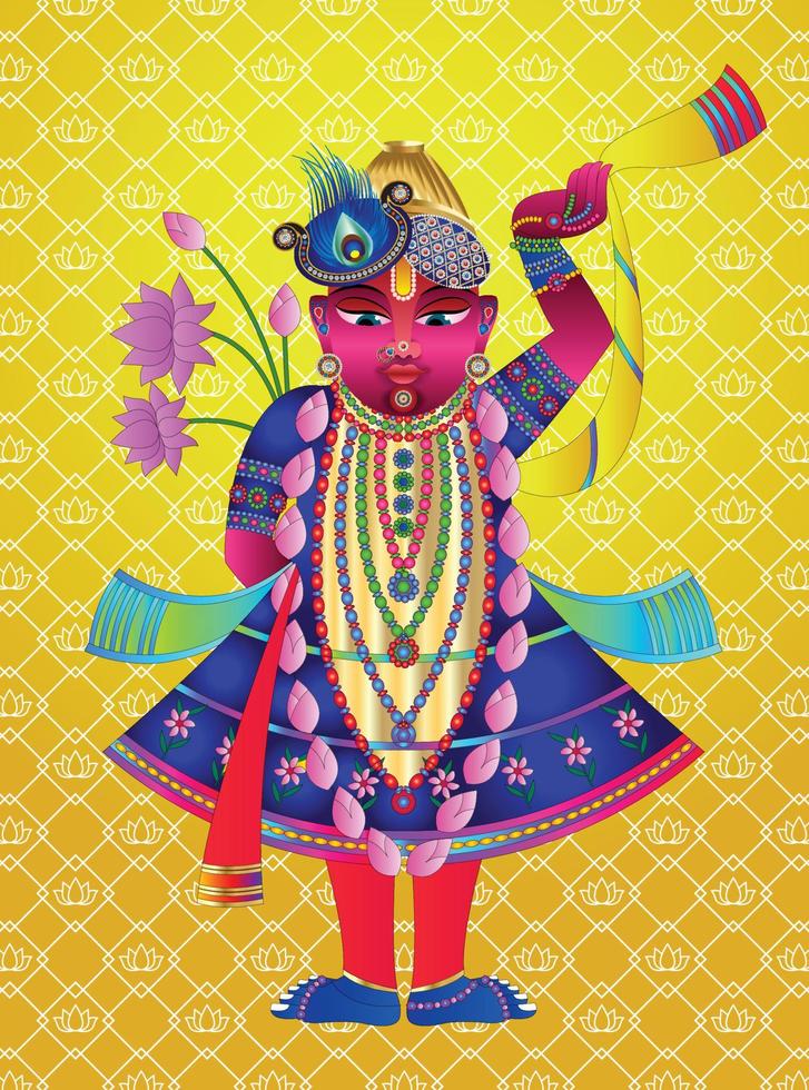 Shrinathji or Lord Krishna as Pichwai folk painting vector