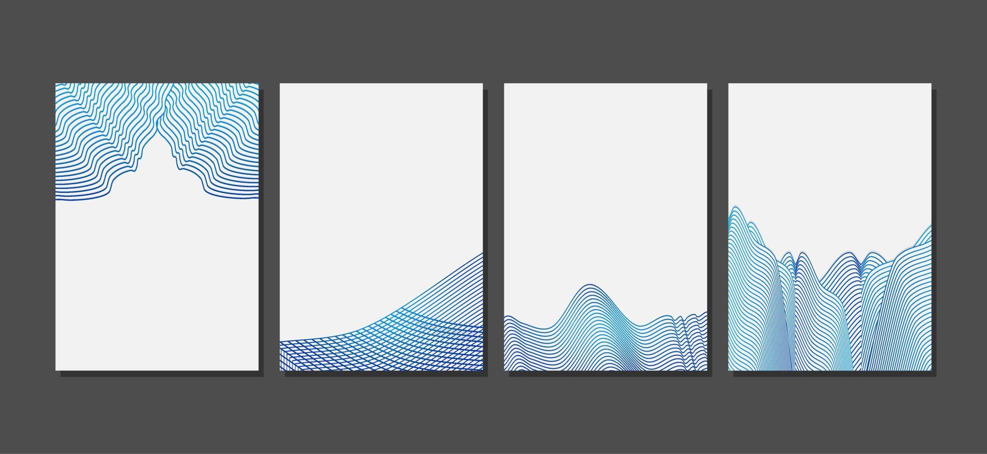 Modern cover design set. Blue abstract line pattern. Premium blue wavy stripe vector template for business page background, certificate, brochure, notebook