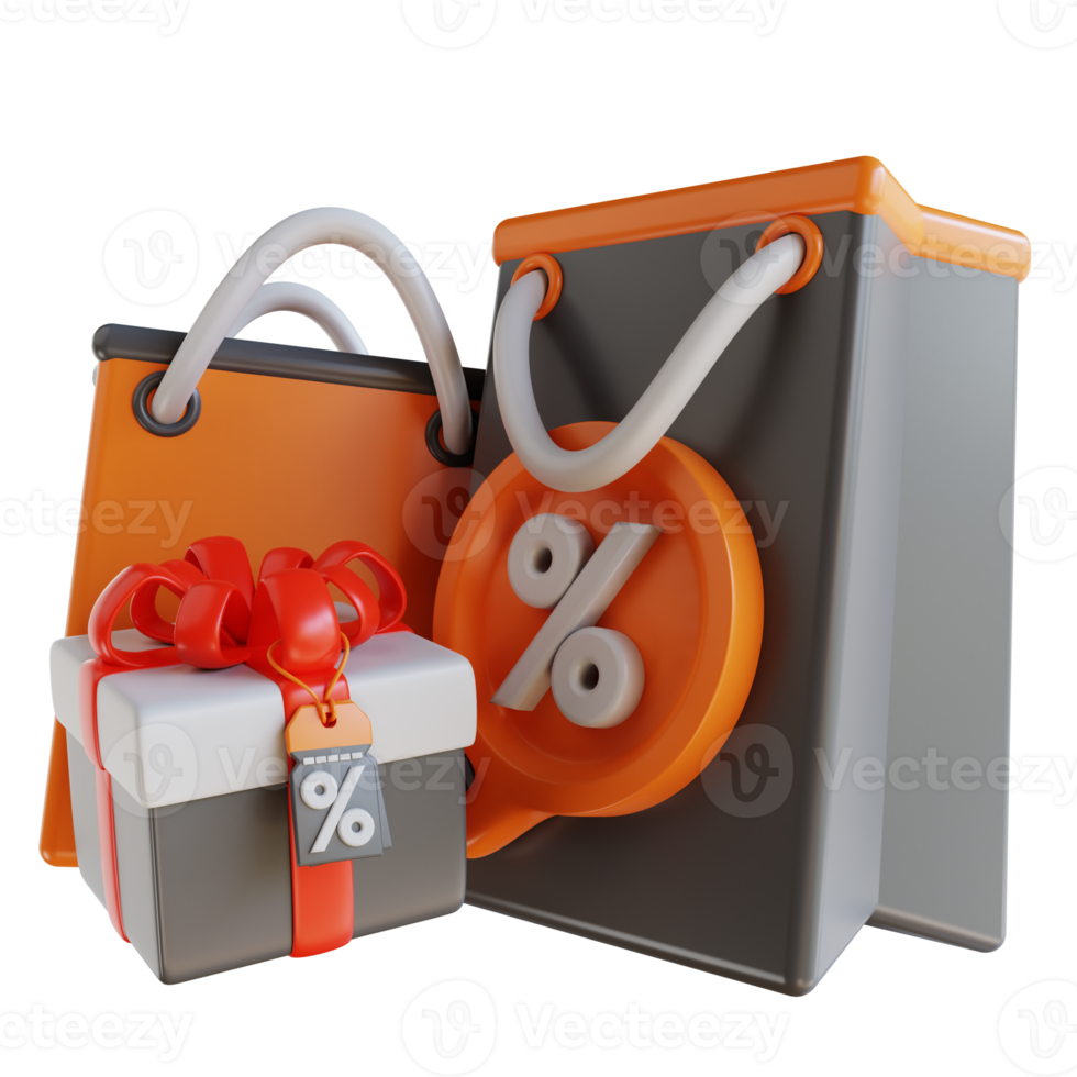 3d illustratie korting papier Tassen en geschenk dozen png