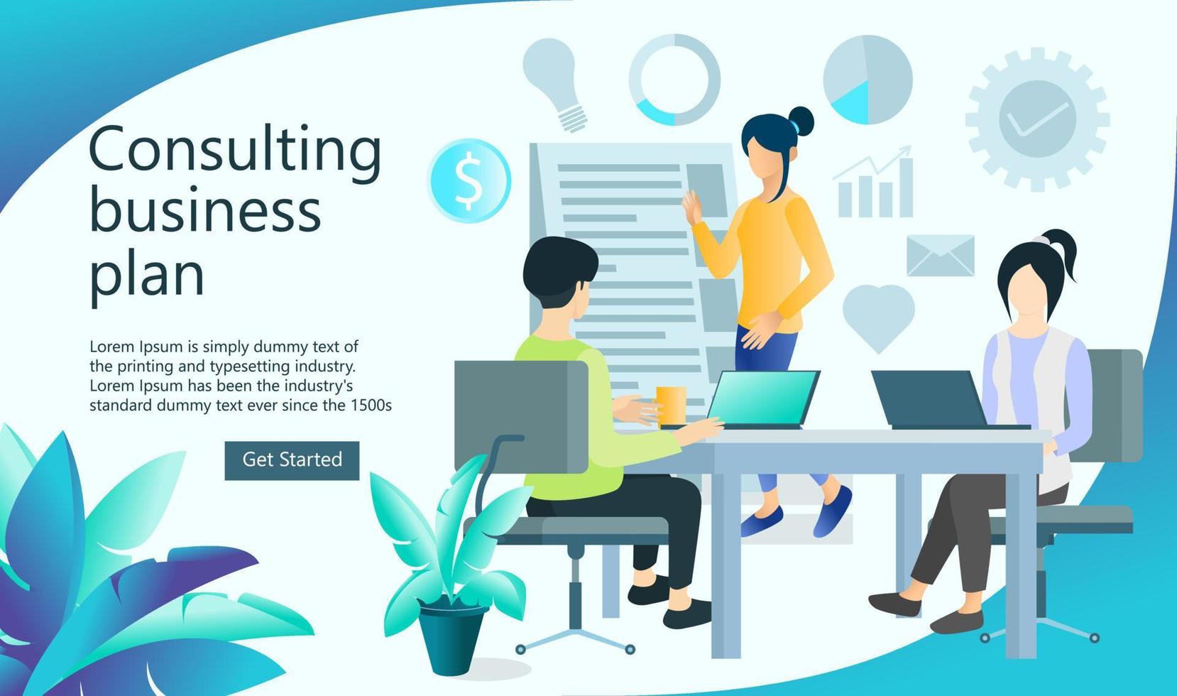 Illustration of business presentation with client and team Suitable for landing page, flyers, Infographics, And Other Graphic Related Assets-vector vector