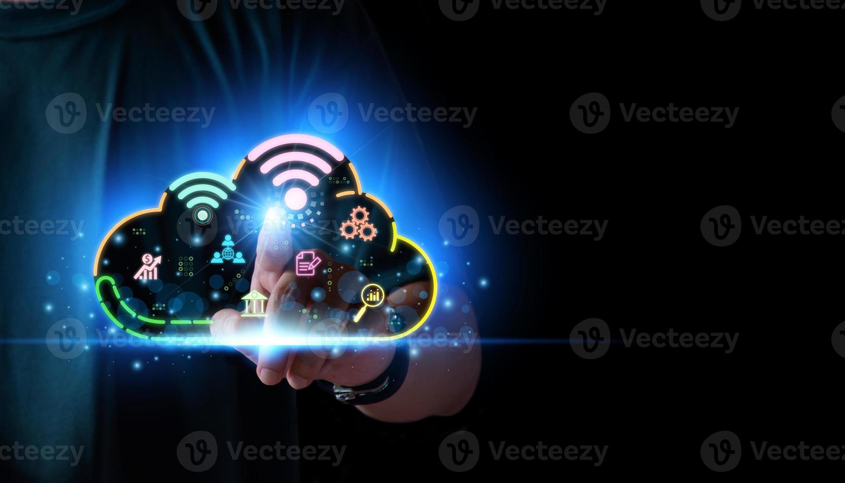 Digital business online concept. Business people use internet wifi to do business online, digital internet wifi, cyber digital transaction, digital business marketing in future, online economy network photo