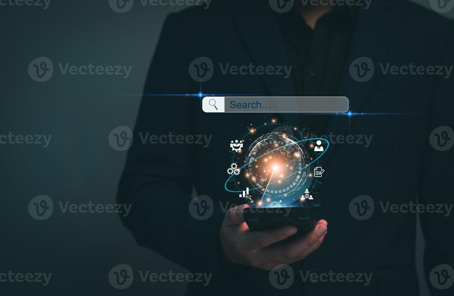 Data Search Technology Search Engine Optimization. Business people are searching for information in digital databases, search jobs, apply online jobs, manage big data bases, business information. photo