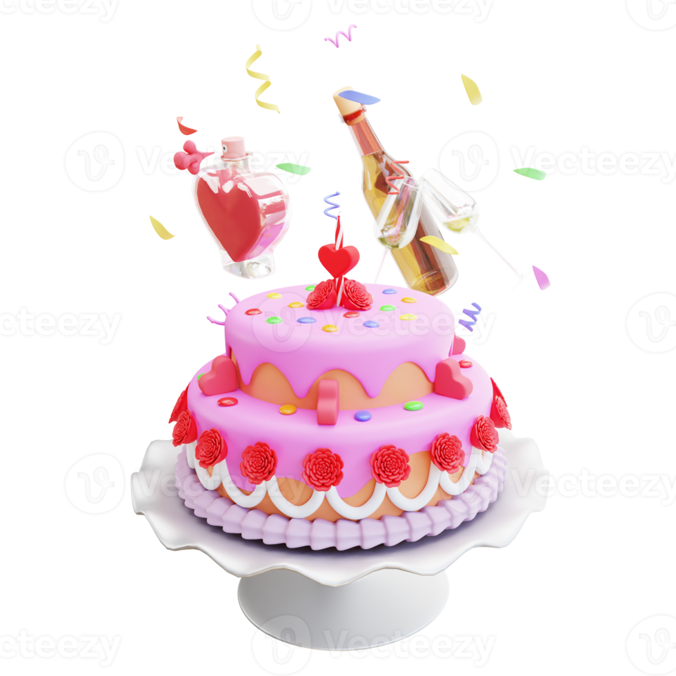 3d render pink valentine's cake png
