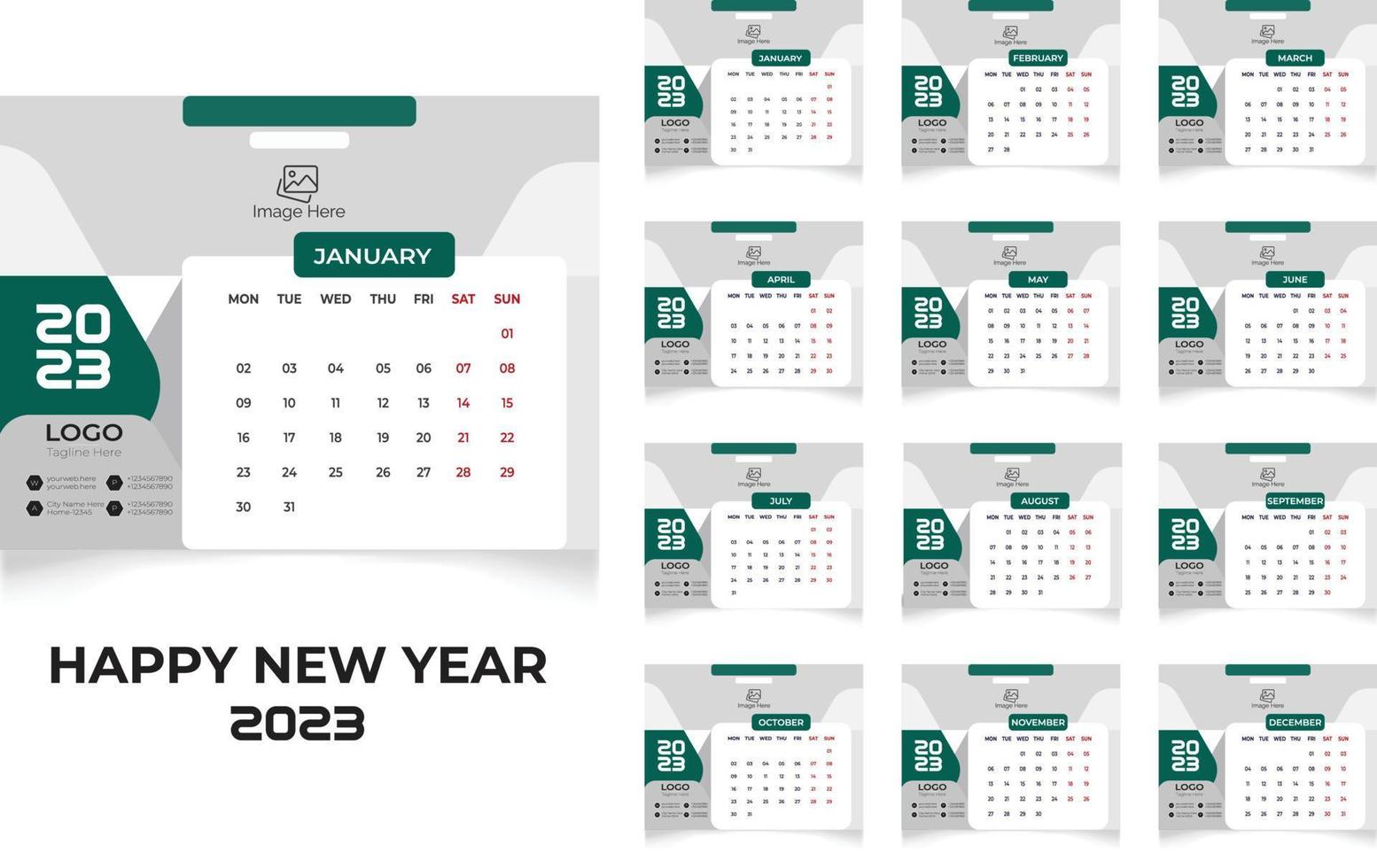 Happy New year 2023 Calendar Design Template. vector