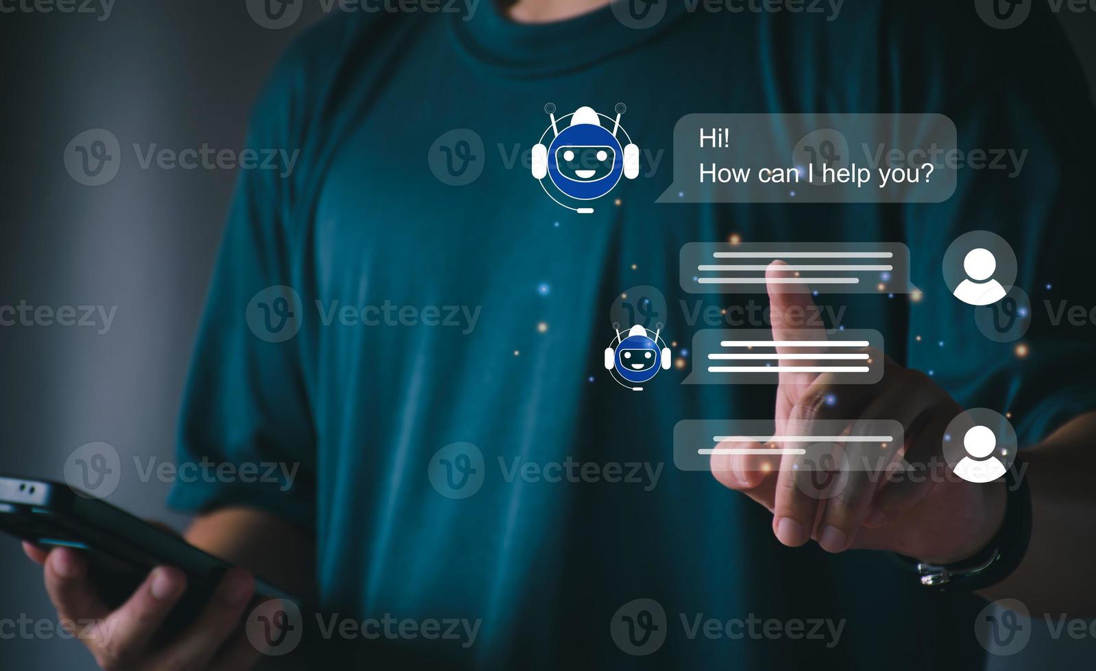 AI Chatbot intelligent digital customer service application concept, computer mobile application uses artificial intelligence chatbots automatically respond online messages to help customers instantly photo