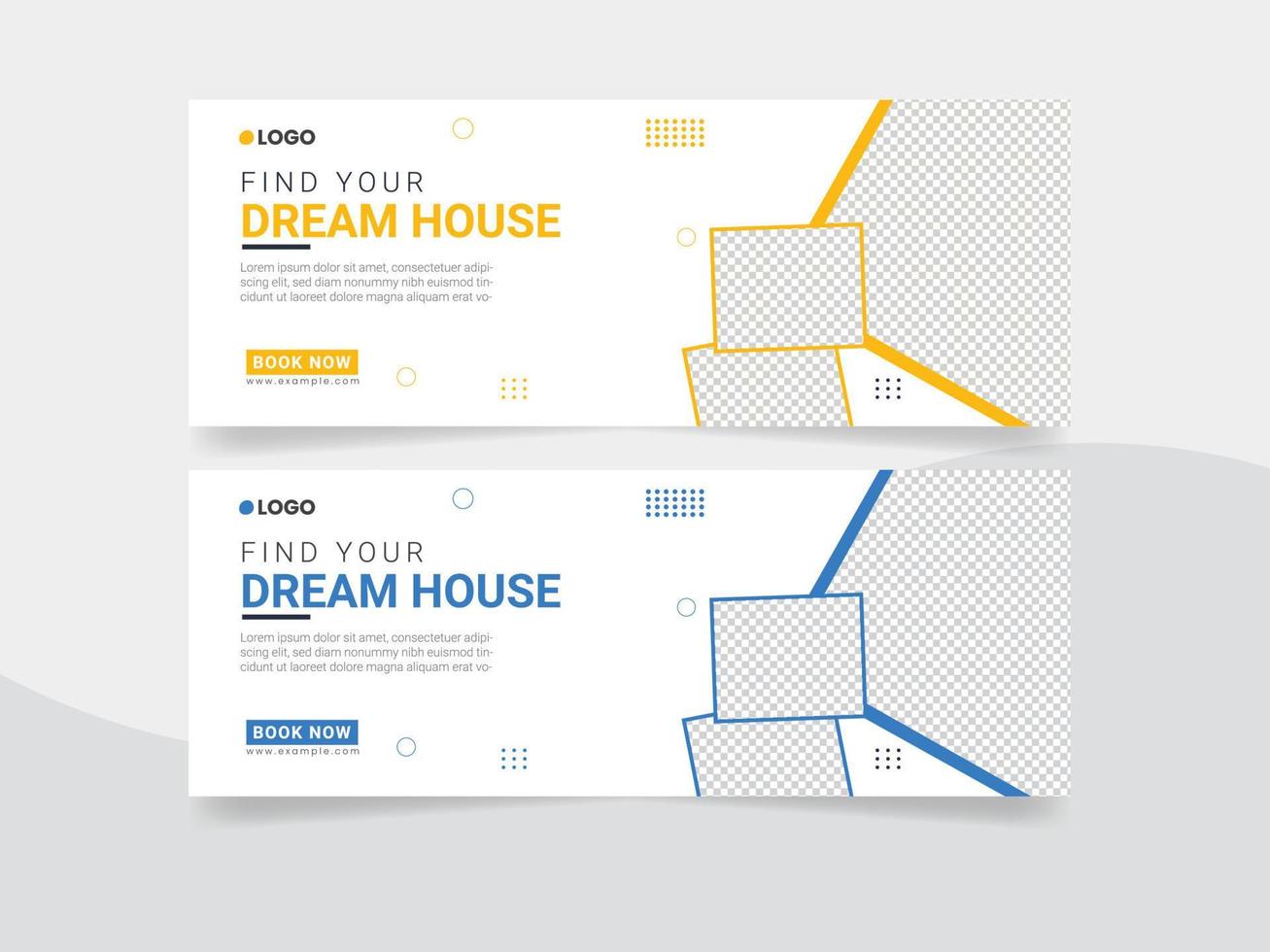 Real estate web banner and social media Facebook cover template vector