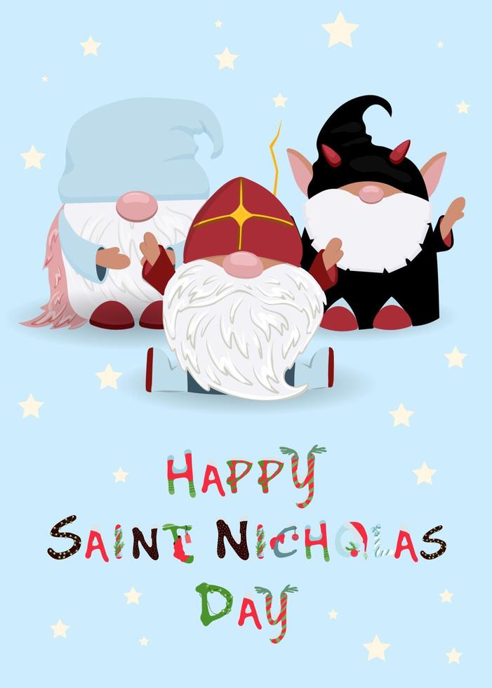 St. Nicholas Day Quote with a cute gnome in a red cap.Sinterklaas Eve. vector