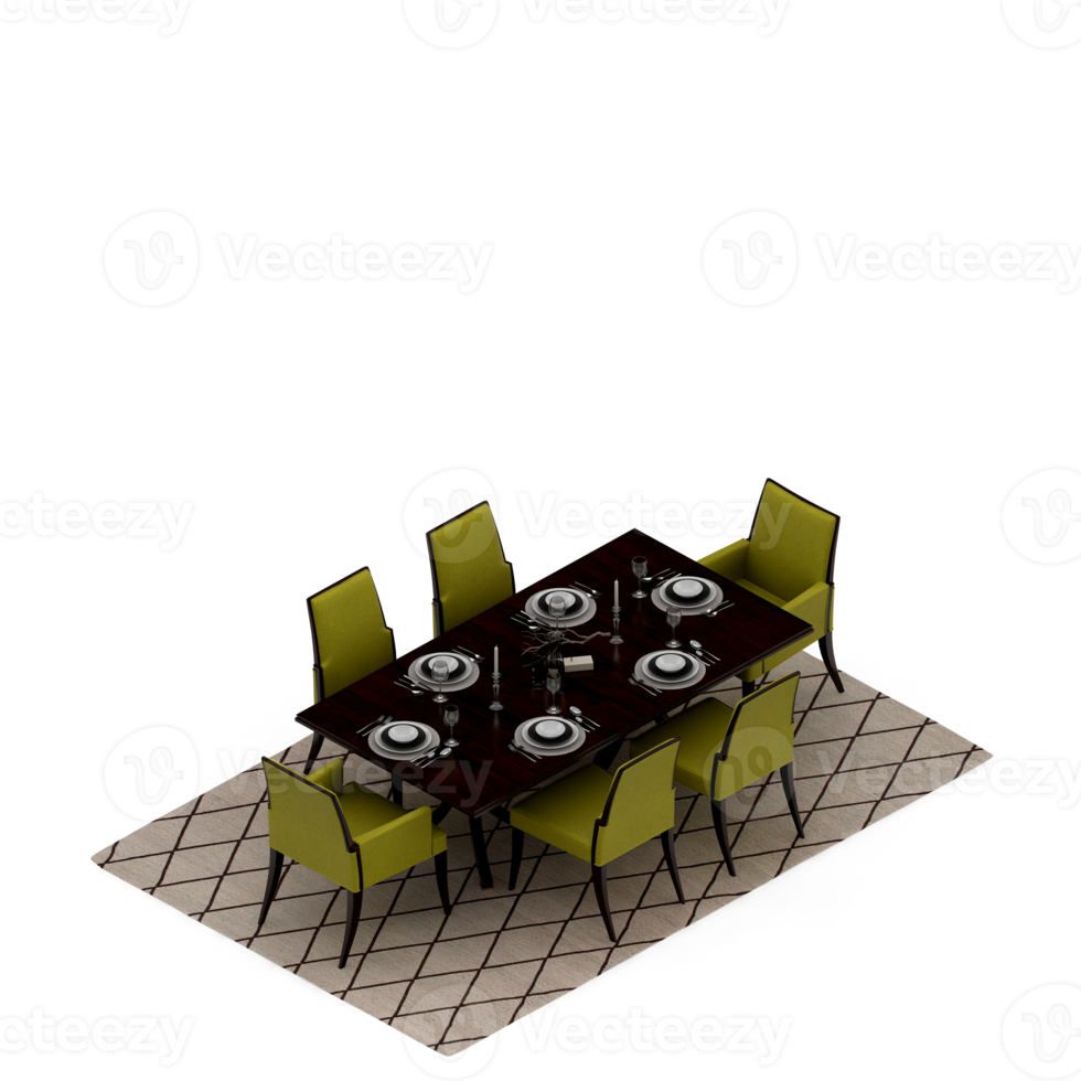 Isometric Table set Perspective 3D render png