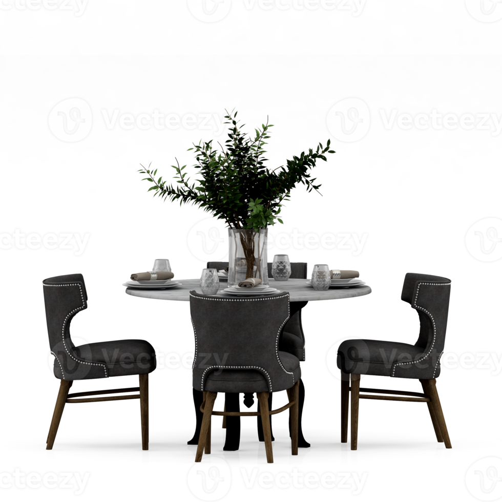 Isometric Table set front 3D render png