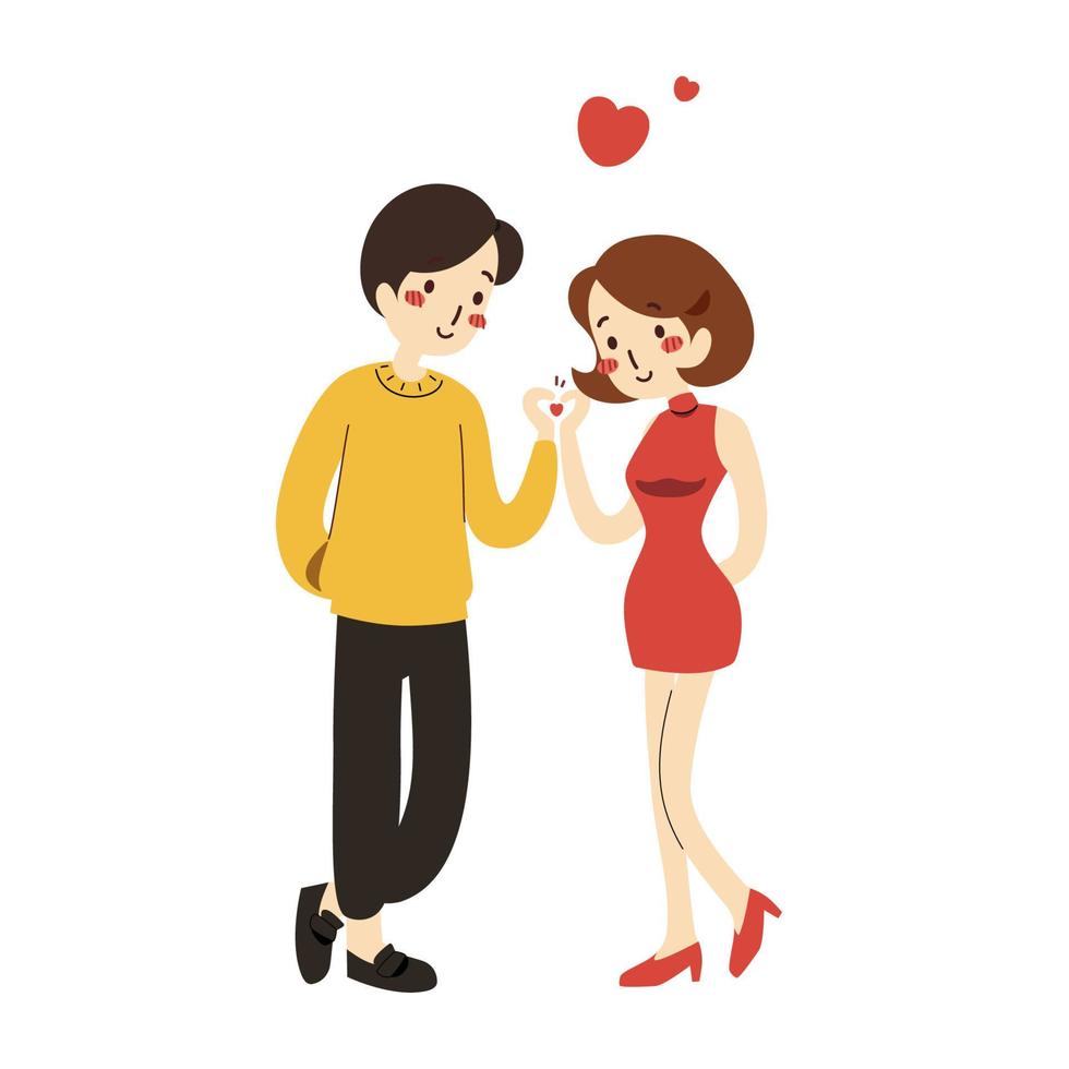 Cute couple feeling in love being together cartoon character flat vector illustration isolated on white background. Happy Valentin's Day.