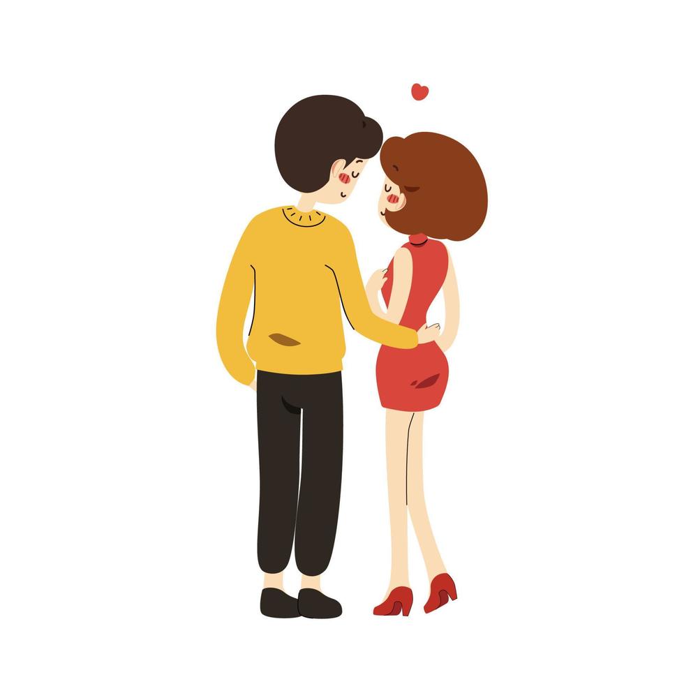 Cute couple feeling in love being together cartoon character flat vector illustration isolated on white background. Happy Valentin's Day.