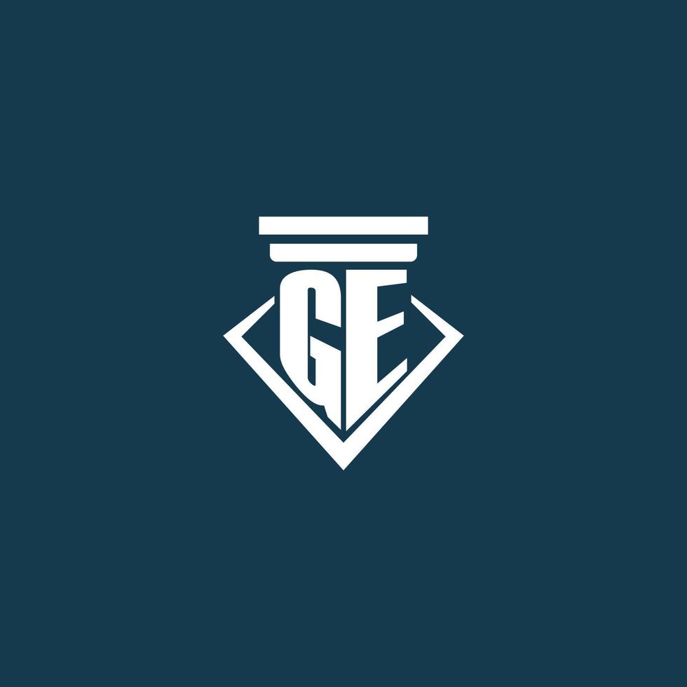 GE initial monogram logo for law firm, lawyer or advocate with pillar icon design vector