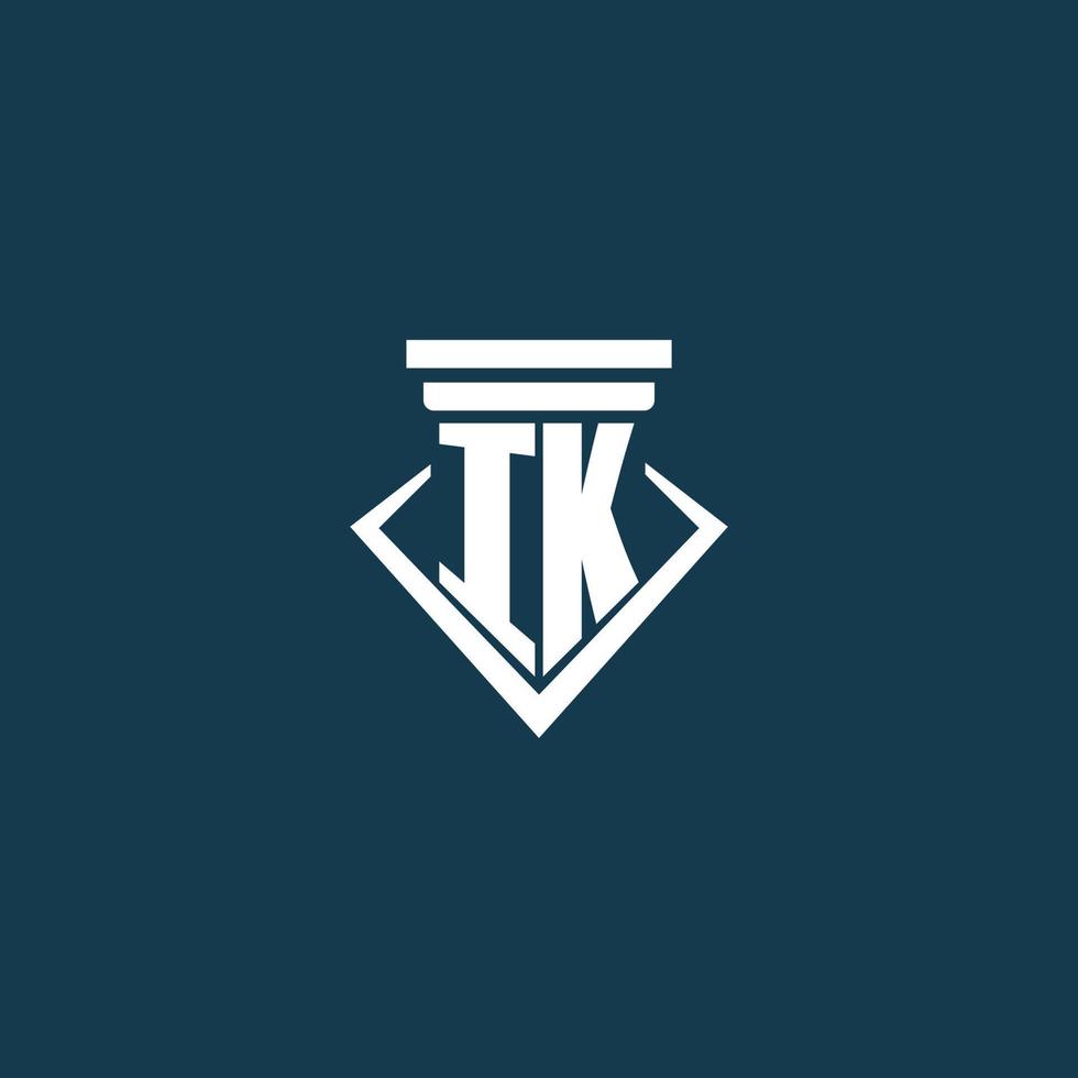IK initial monogram logo for law firm, lawyer or advocate with pillar icon design vector