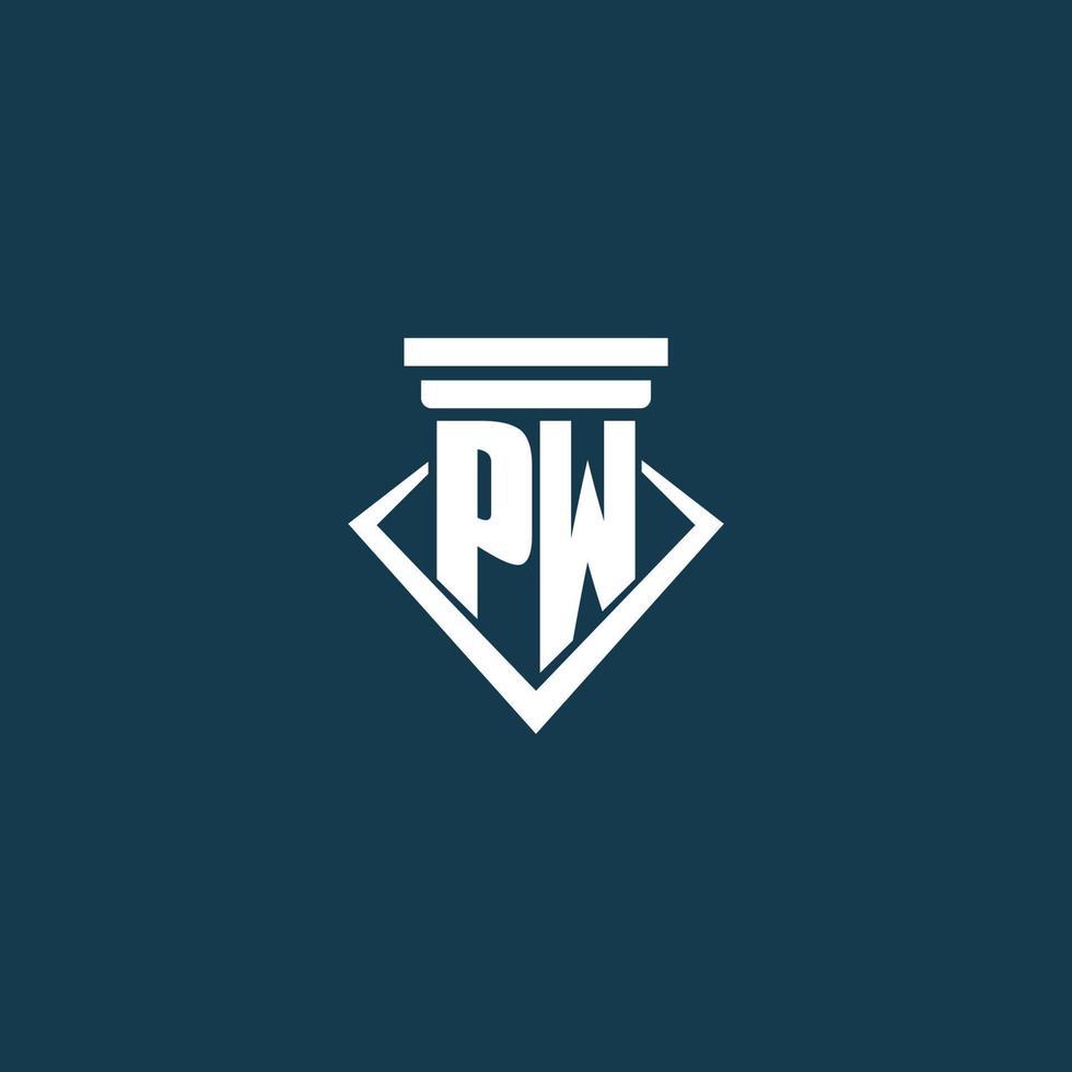 pw inicial monograma logo para ley firme, abogado o abogado con pilar icono diseño vector