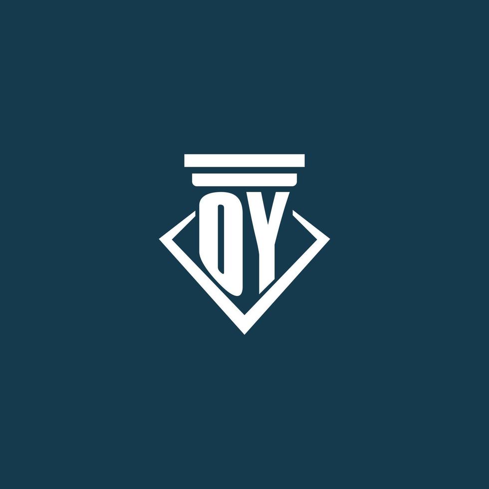 oy inicial monograma logo para ley firme, abogado o abogado con pilar icono diseño vector